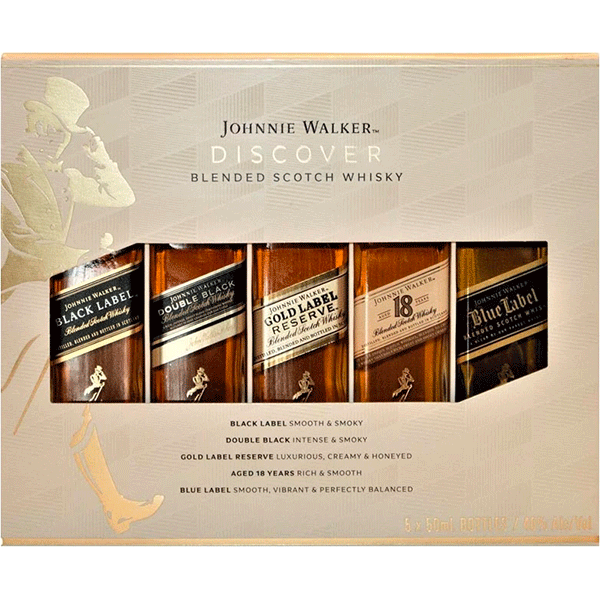 Johnnie Walker Whiskey, Scotch, Blended, Discover - 5 pack, 50 ml bottles
